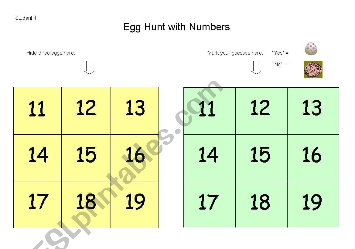 Egg Hunt with Numbers worksheet