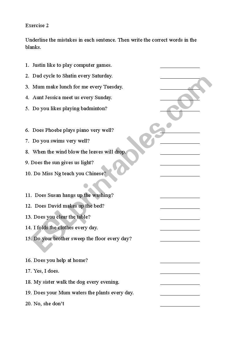 Simple Present Tense Exercise worksheet