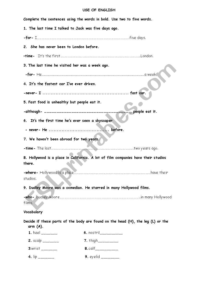 Use of English worksheet