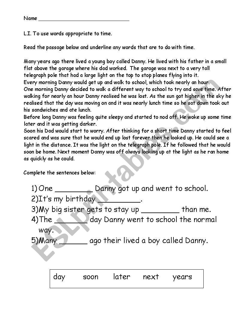 time words worksheet