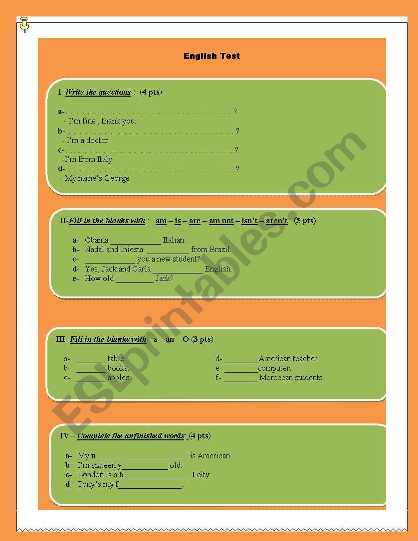 test worksheet