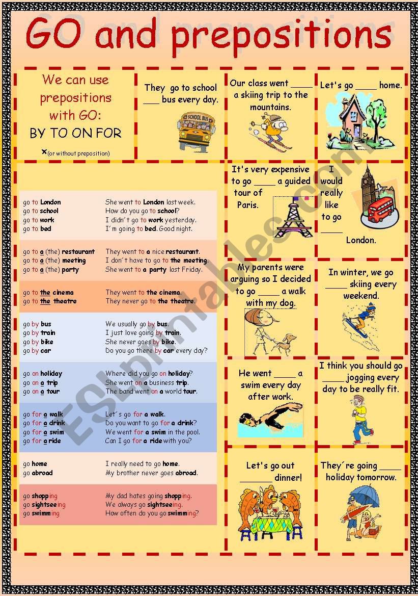 Prepositional phrases with go worksheet