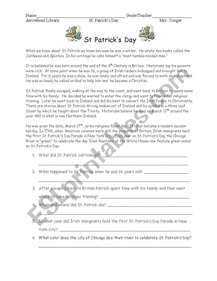 St. Patricks Day worksheet
