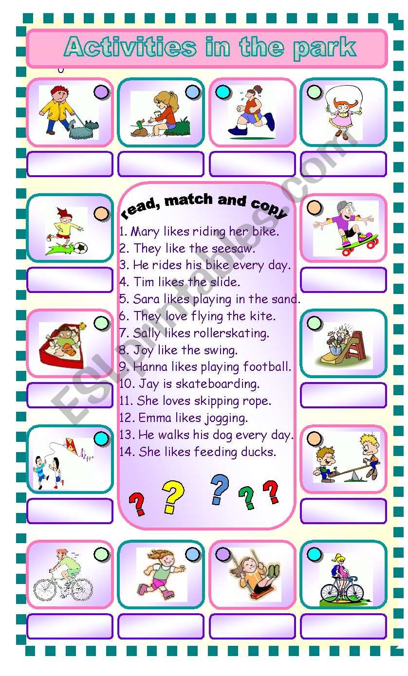 Activities in the park worksheet