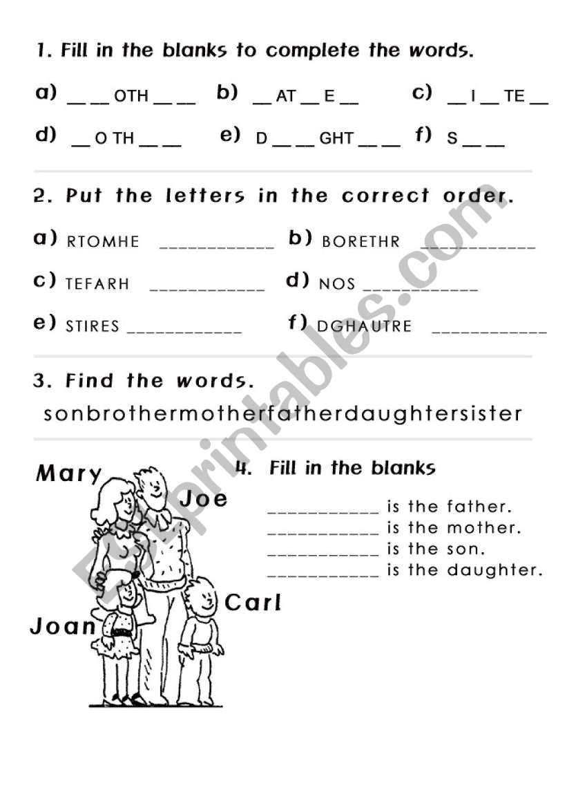 Family Members Worksheet worksheet