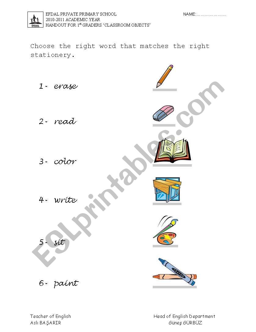 classroom objects actions worksheet