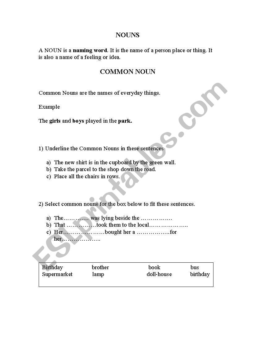 Nouns worksheet