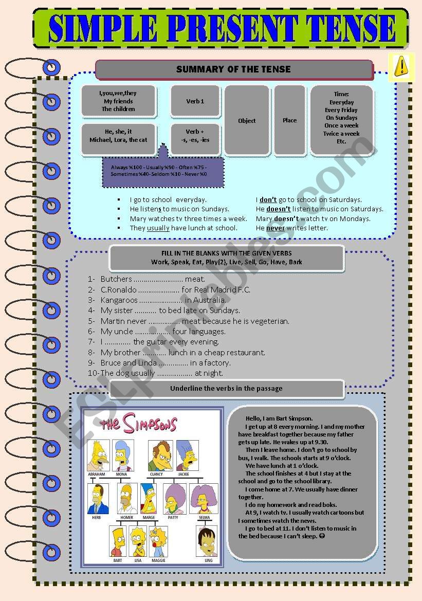 SIMPLE PRESENT TENSE INCLUDING VARIOUS TASKS