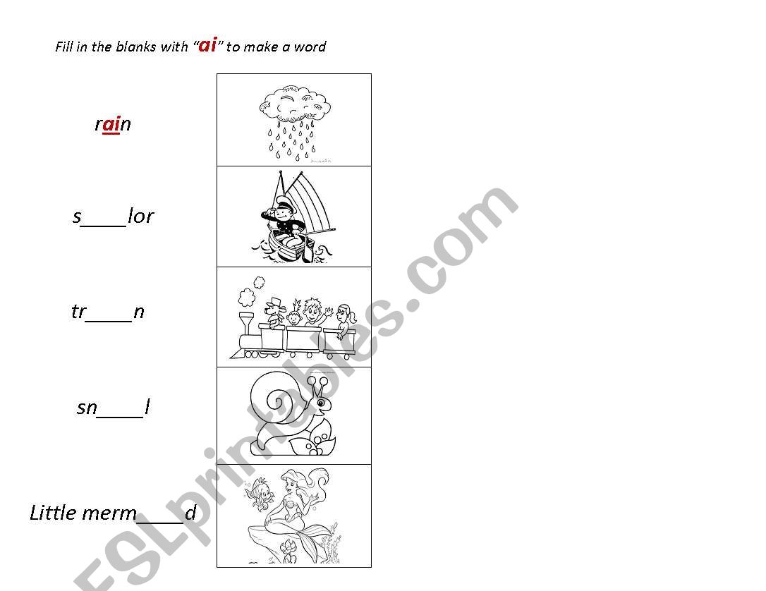 Fill in the blanks - ai words worksheet