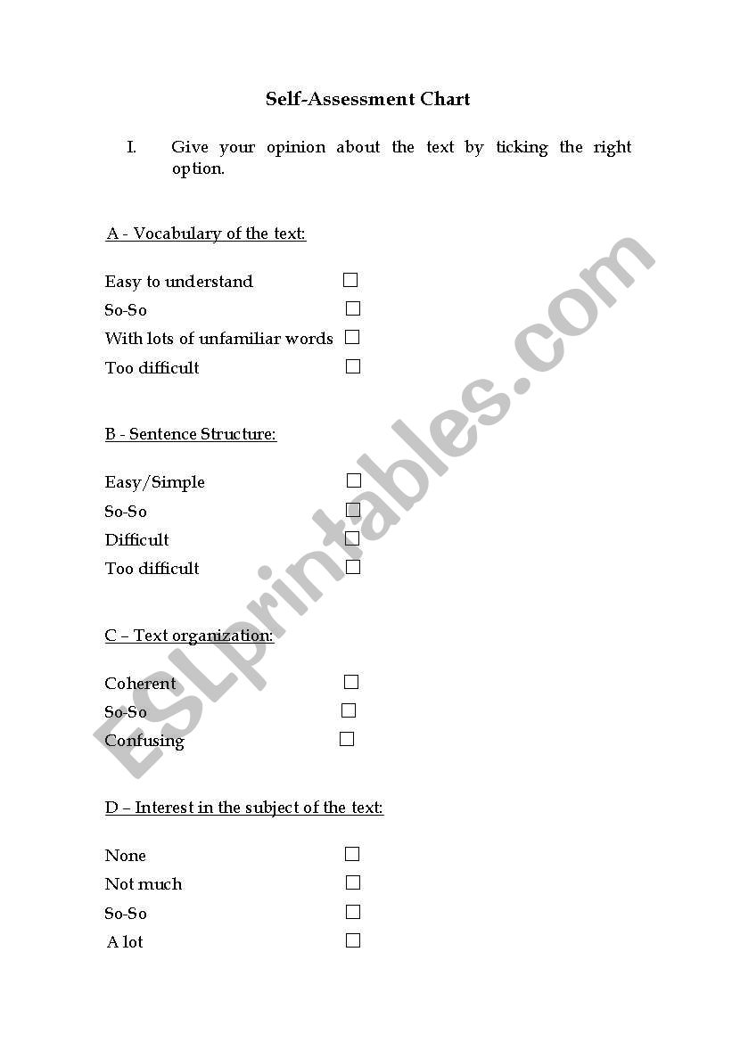 Self-Assessment Chart worksheet