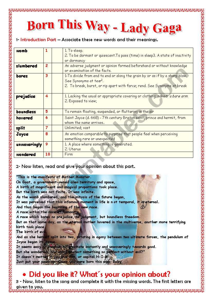 Born This Way - Song Activity worksheet