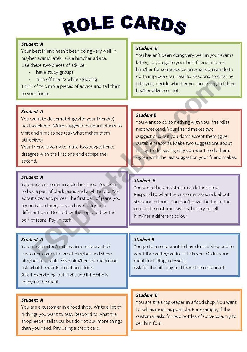 Role play cards - ESL worksheet by angelafonseca