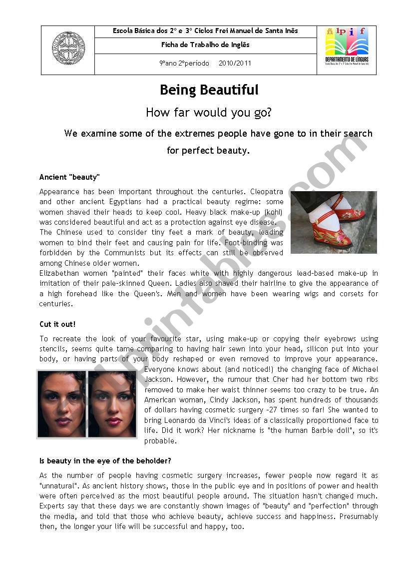 Being Beautiful worksheet