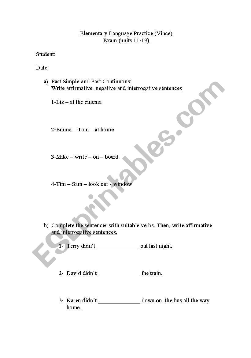 Elementary Language Practice - units 12 to 19 TEST