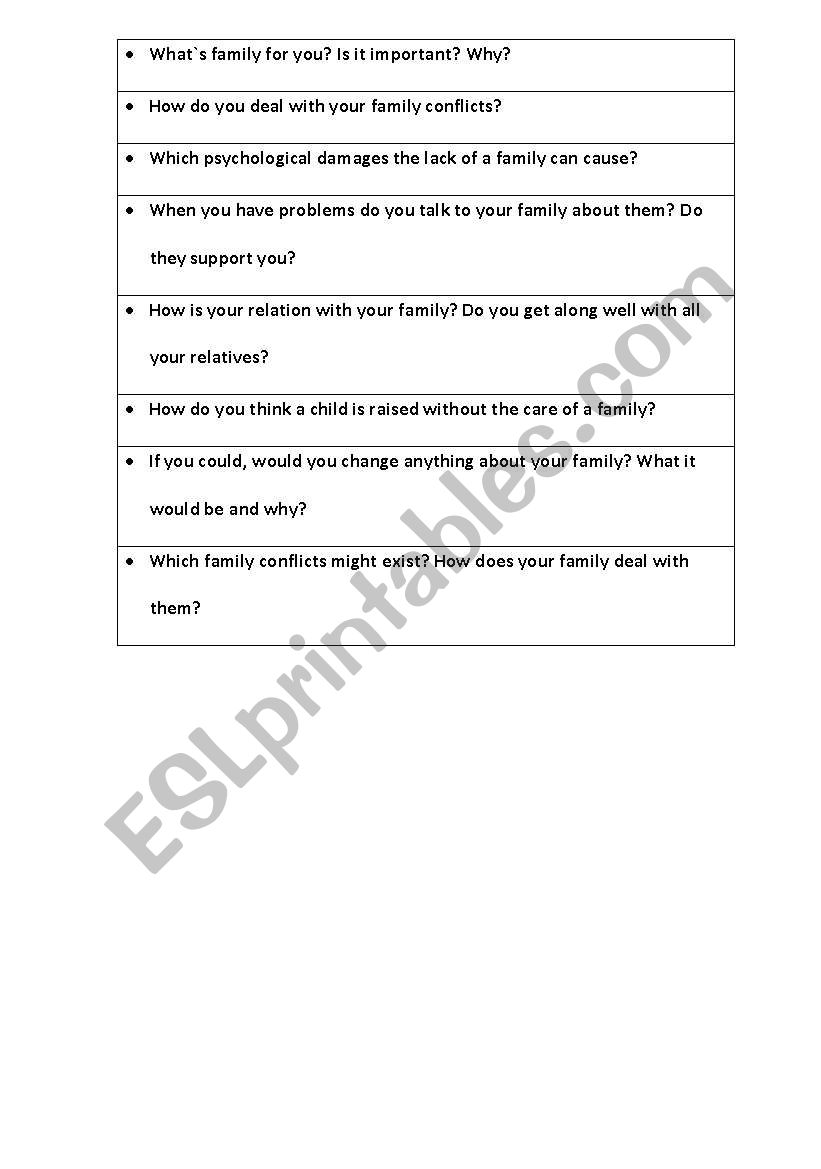 Family Questions worksheet