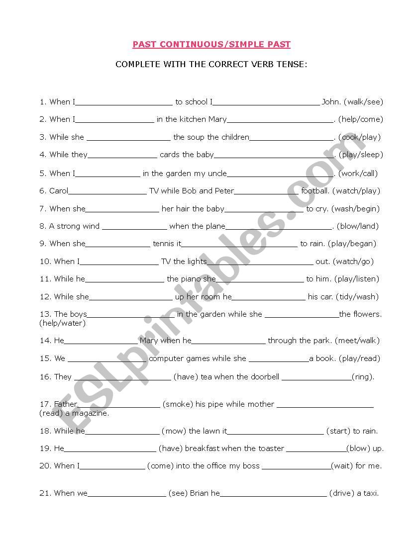 Past Continuous/Simple Past worksheet