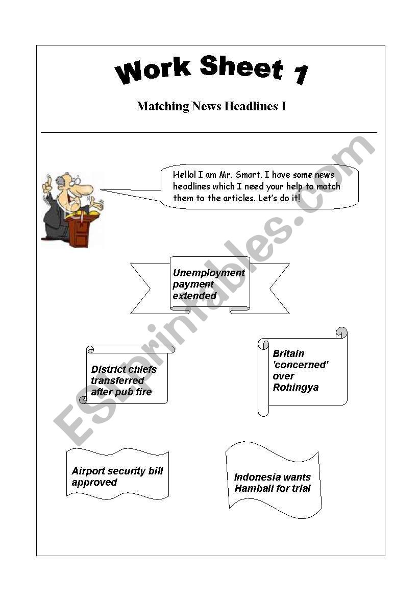 News Headline Matching worksheet