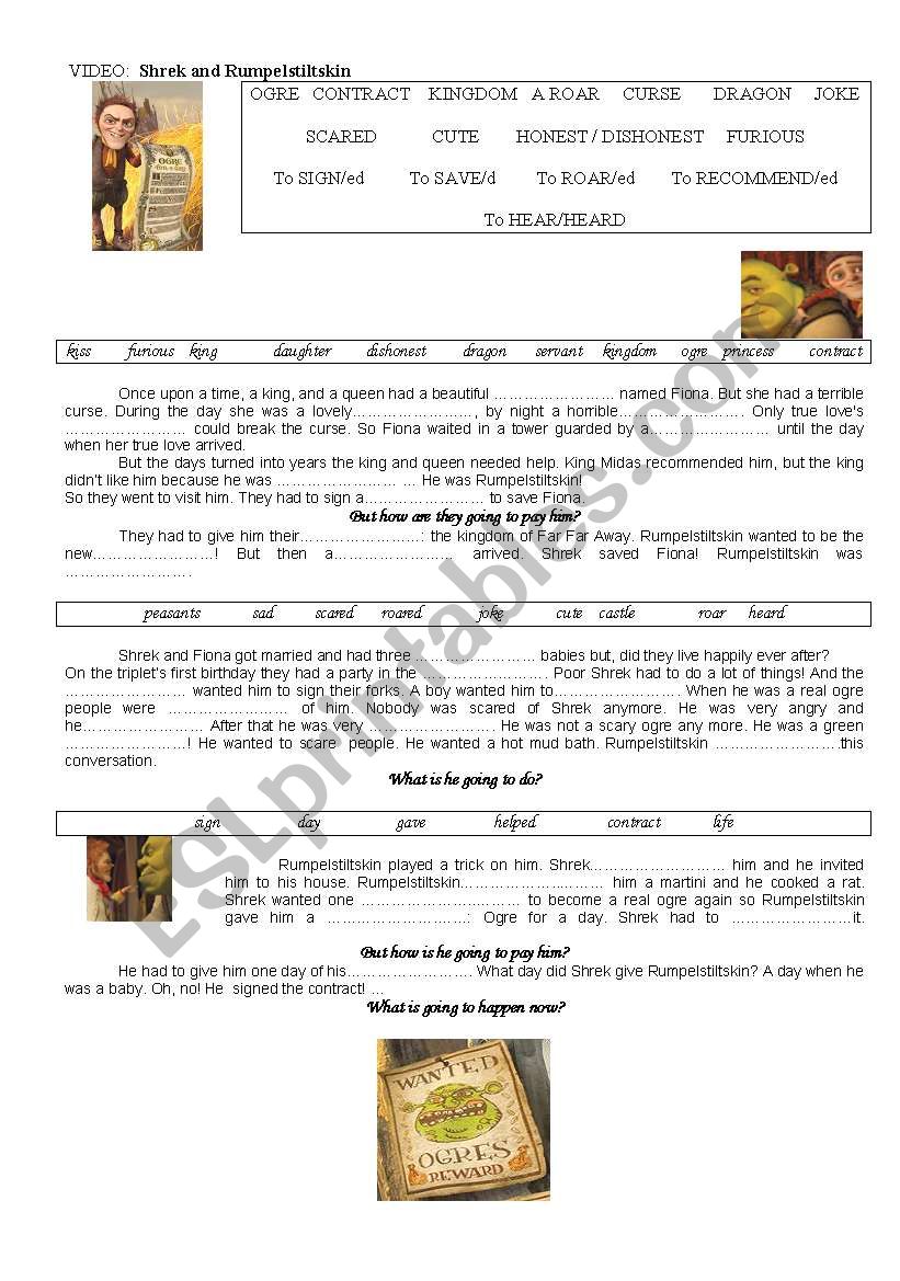 Shrek Worksheet worksheet