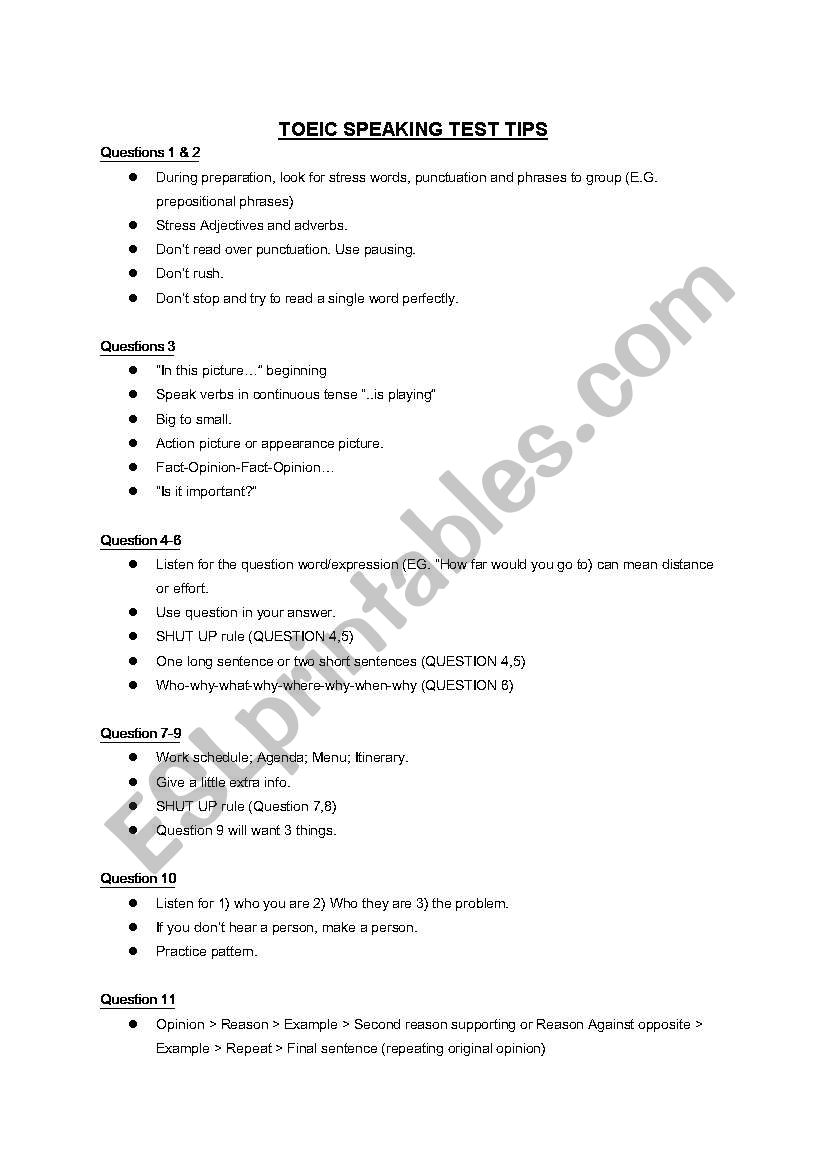 TOEIC Speaking test tips Questions 1-11