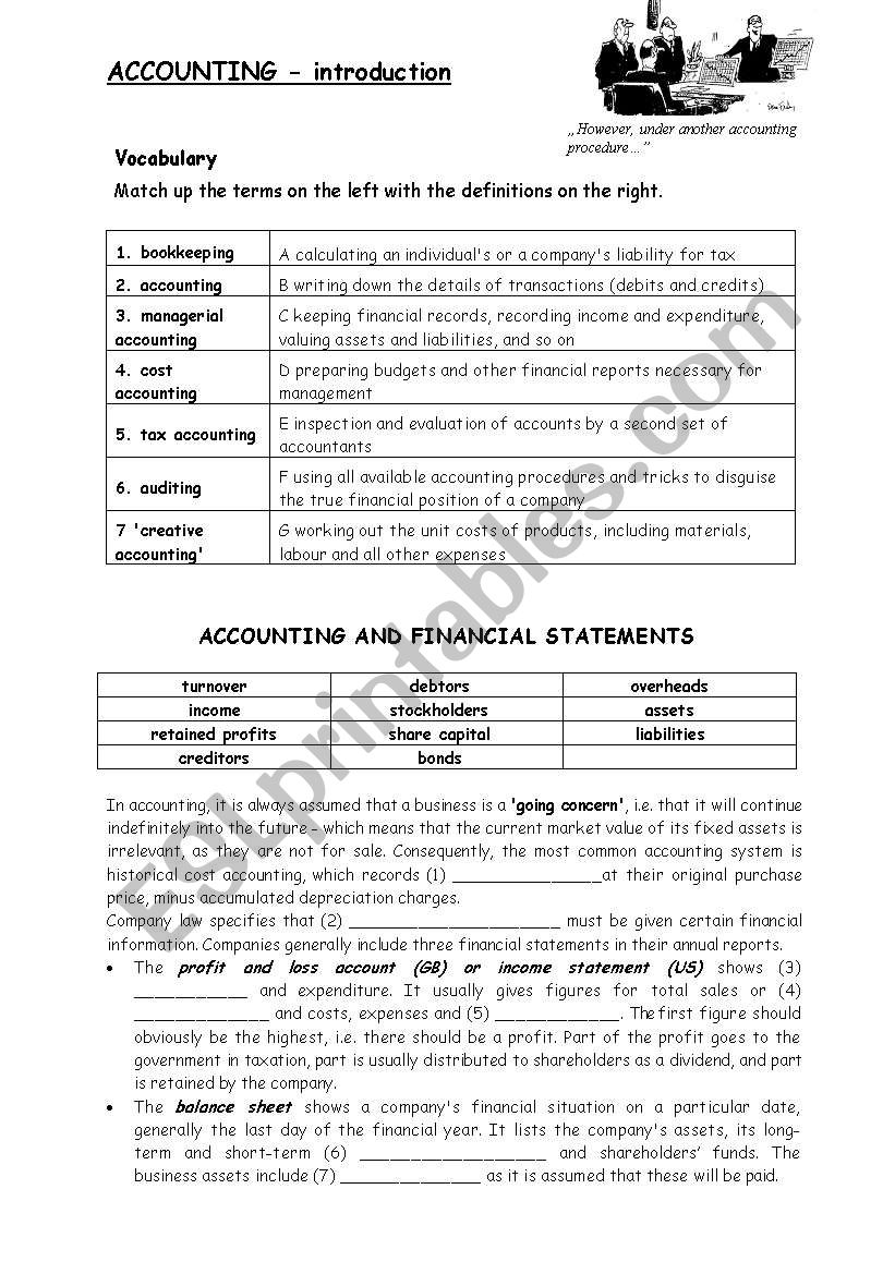 accounting vocabulary worksheet