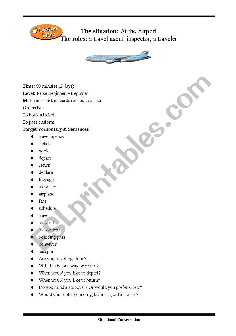 Airport Lesson Plan worksheet