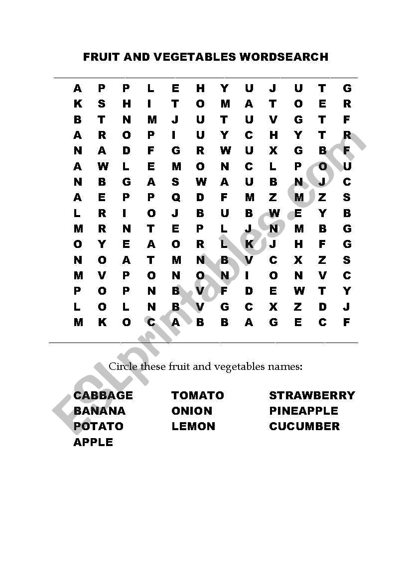 Fruit and Vegetable wordsearch