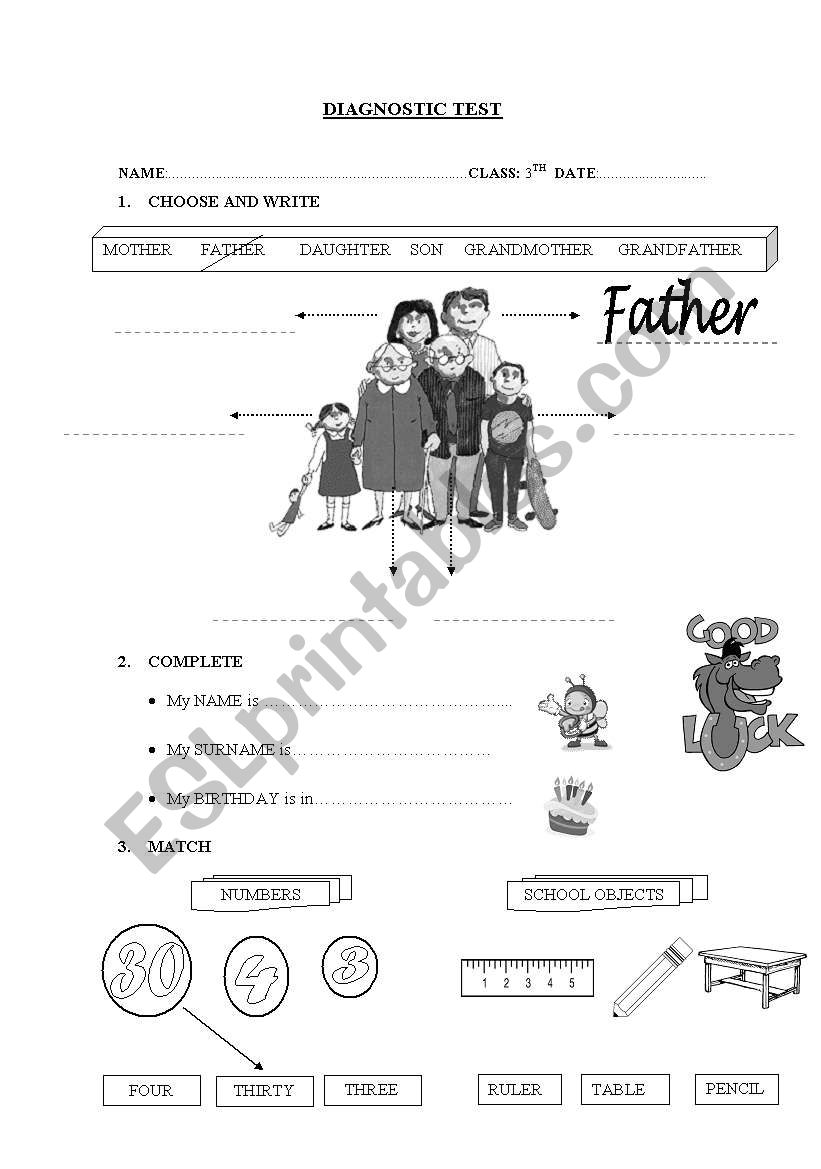 DIAGNOSTIC TEST (3RD PRIMARY) worksheet