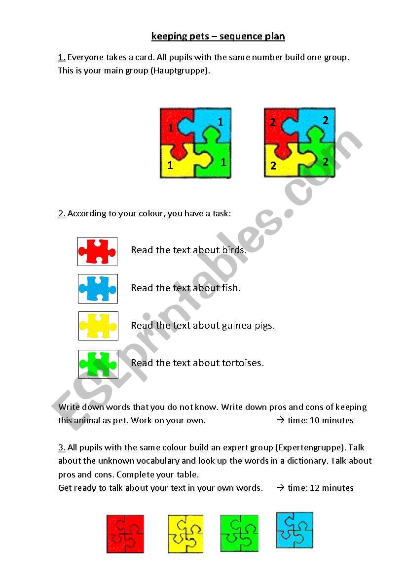 keeping pets (jigsaw method/Gruppenpuzzle)