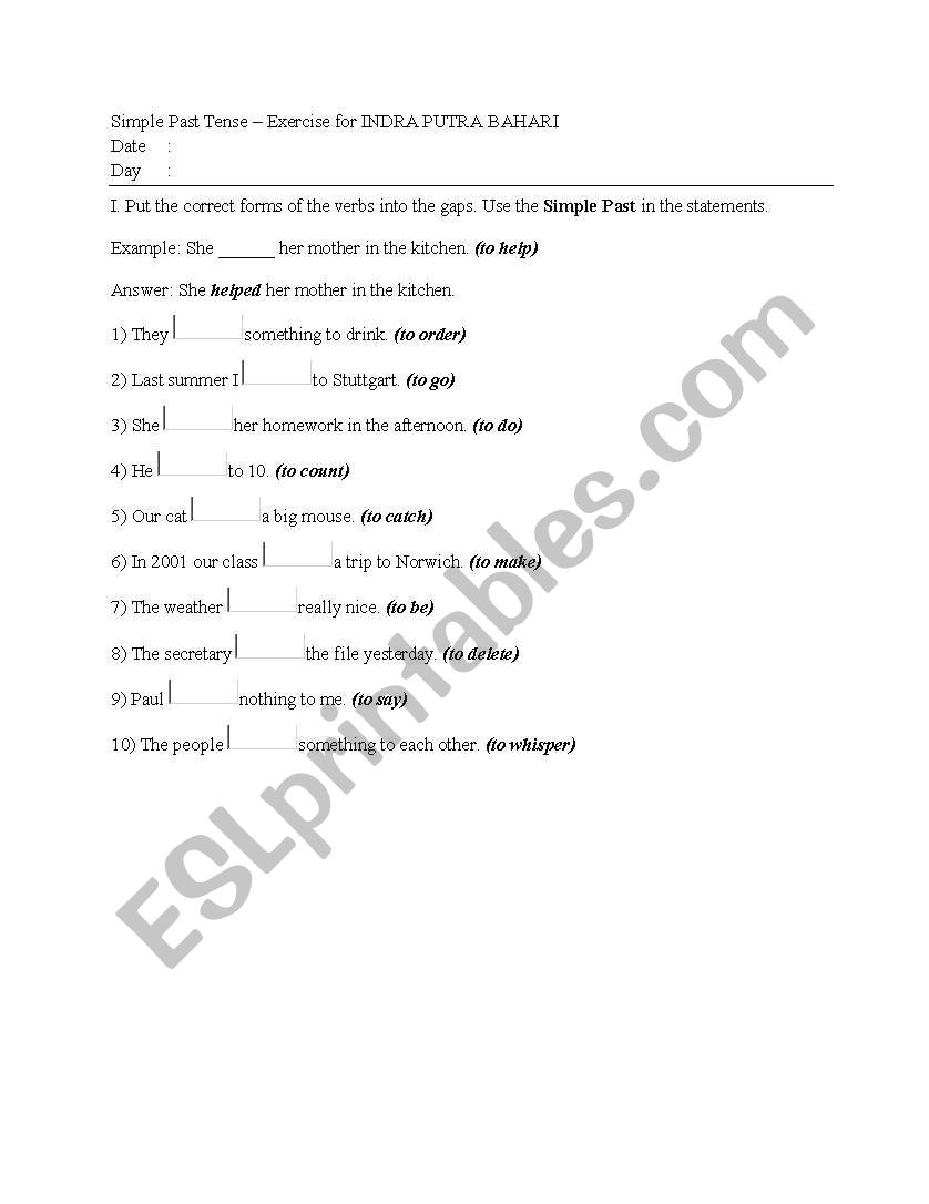 Simple Past Exercise worksheet