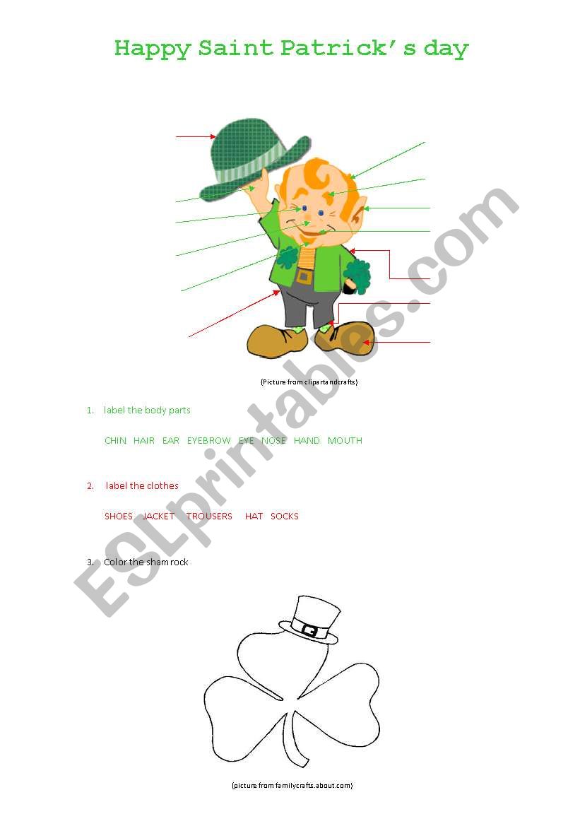 Leprechaun body and clothes worksheet
