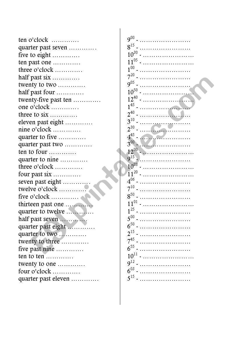 TELLING THE TIME worksheet