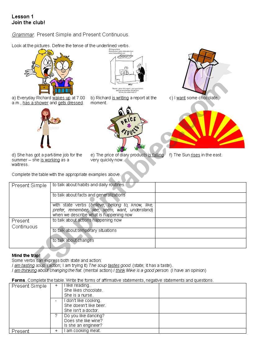Present Simple and Continuous worksheet