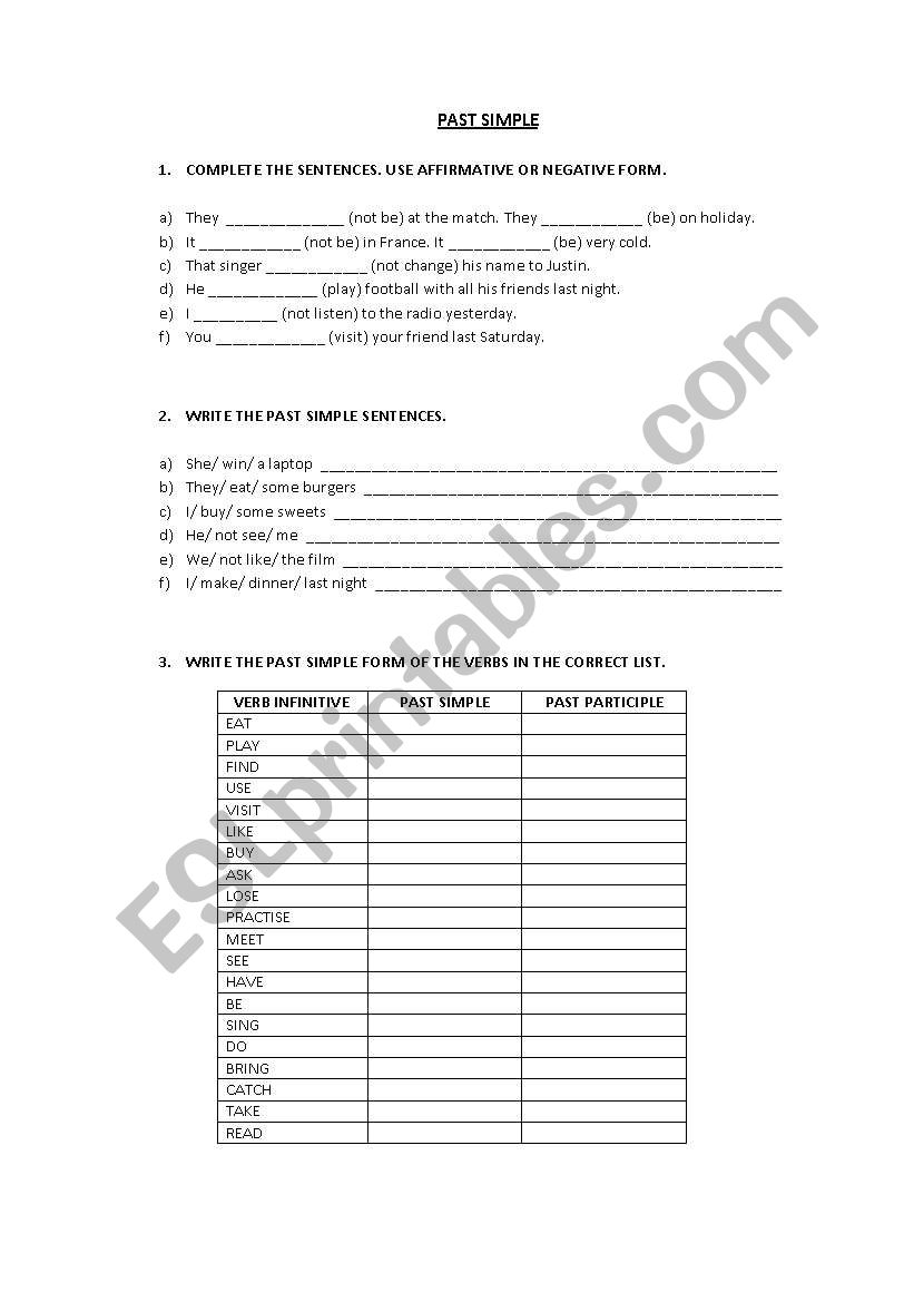 Past simple worksheet