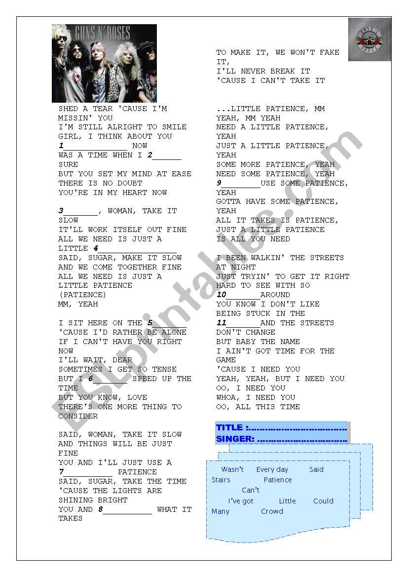 song GUNS N ROSES worksheet