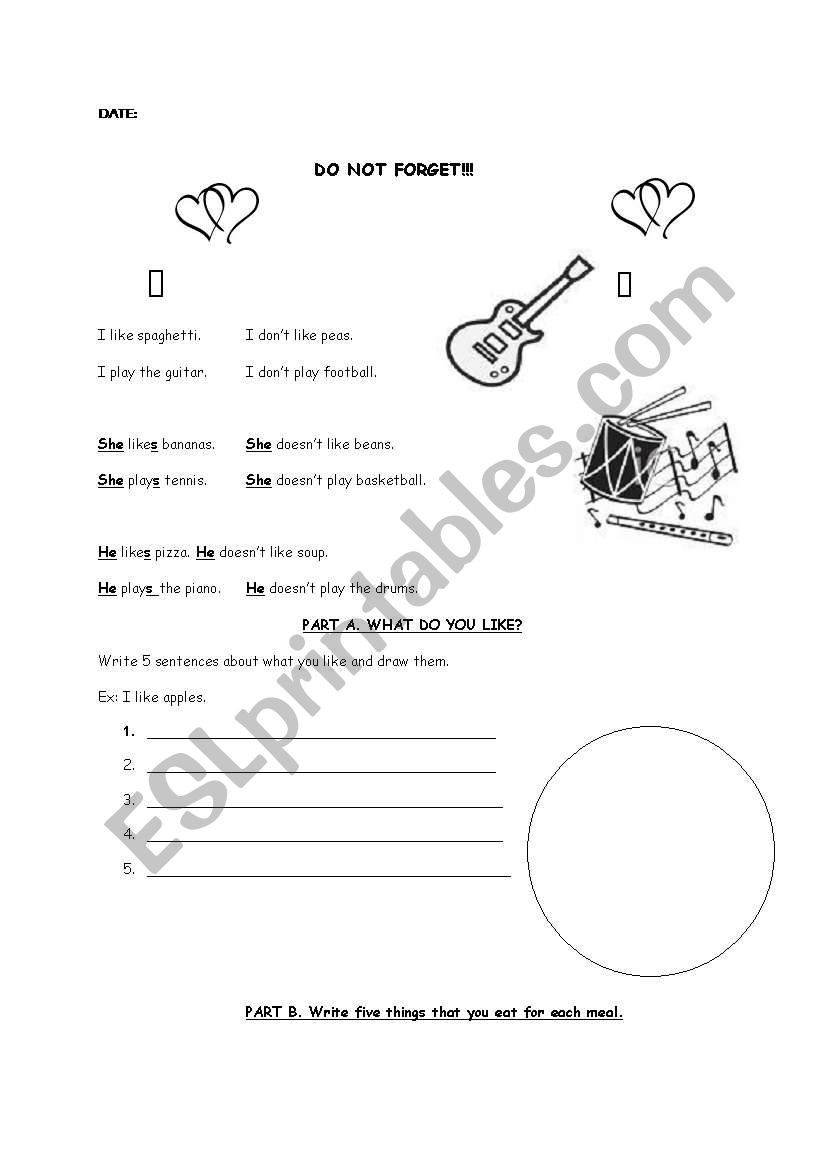 What do you like? worksheet