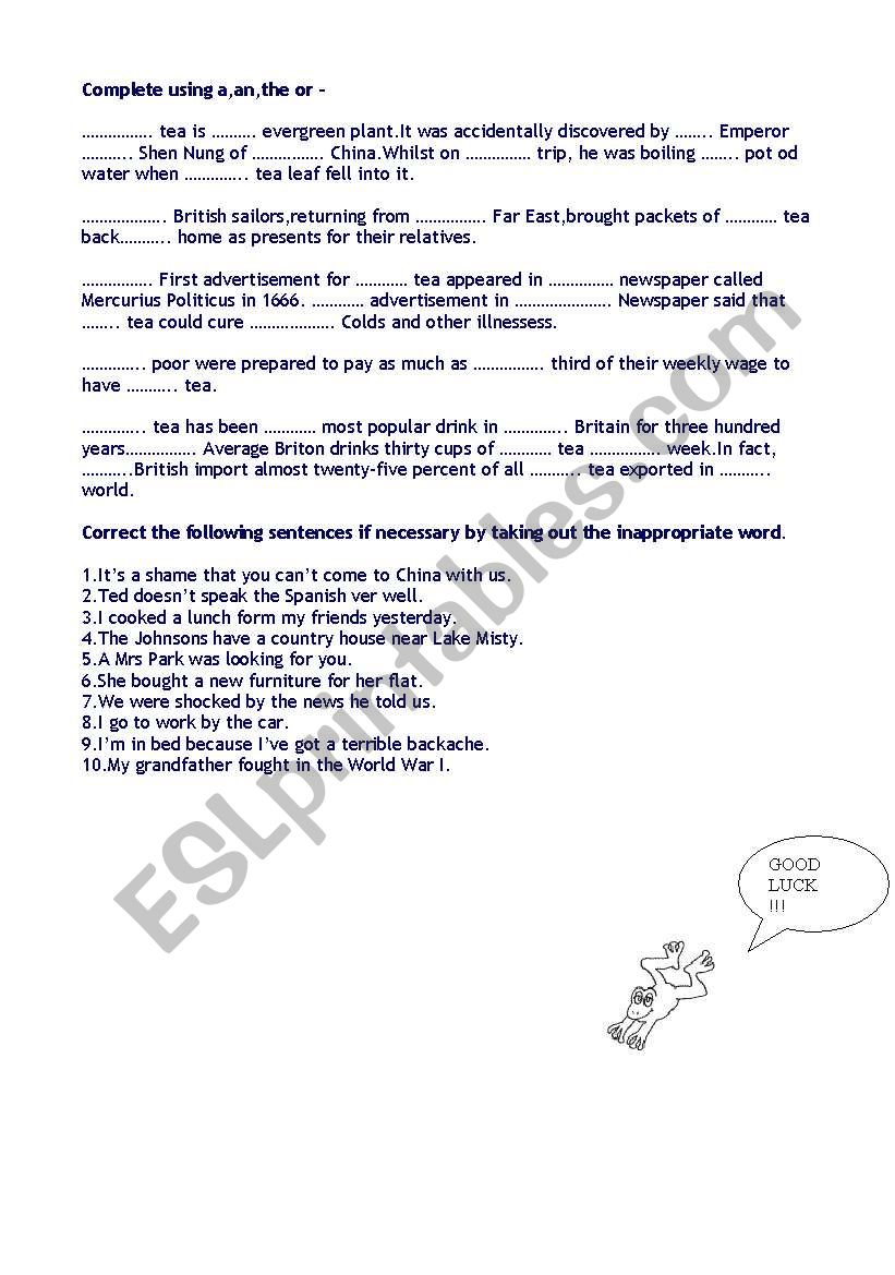 articles worksheet