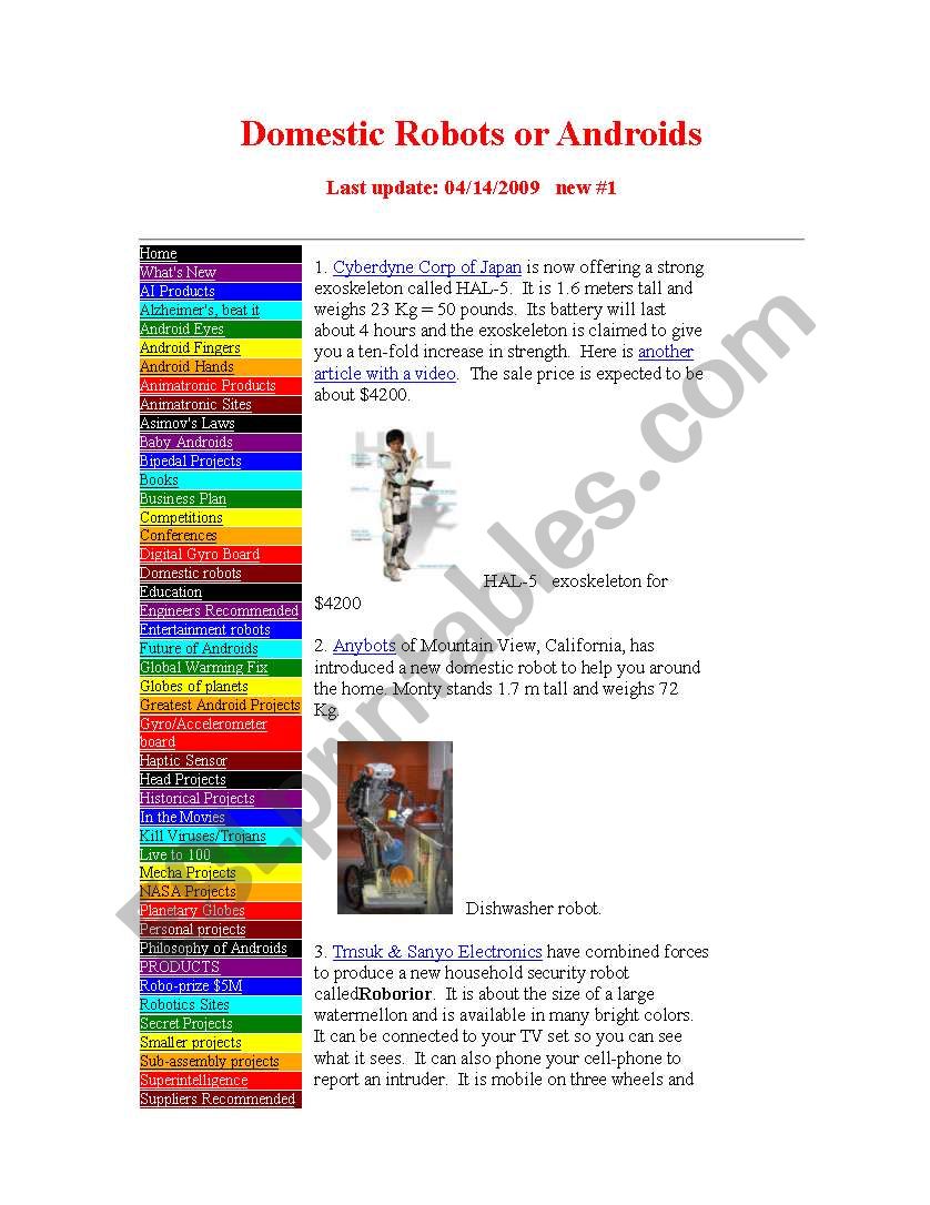 robot worksheet