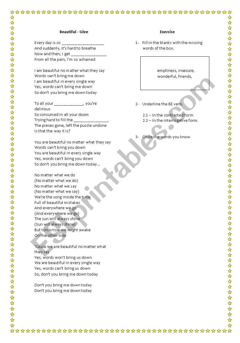 Verb To Be with Glee worksheet