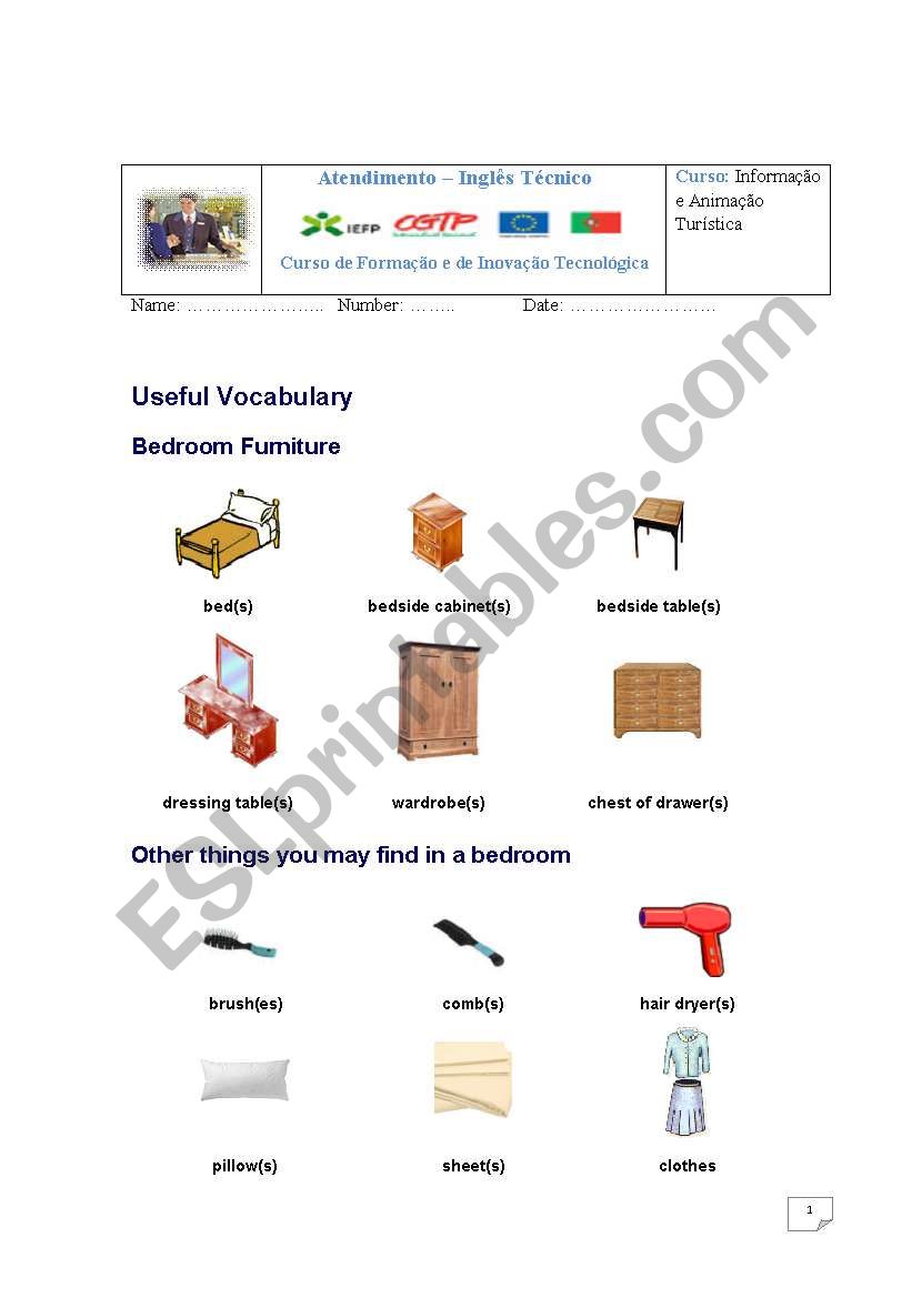 bedroom (furniture) worksheet