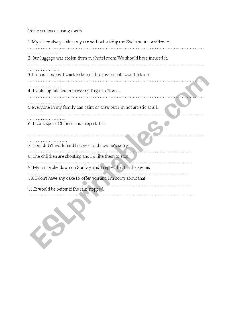 Wishes worksheet