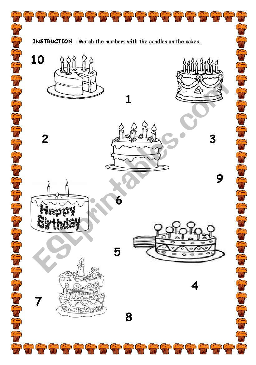 birthday candles-numbers worksheet