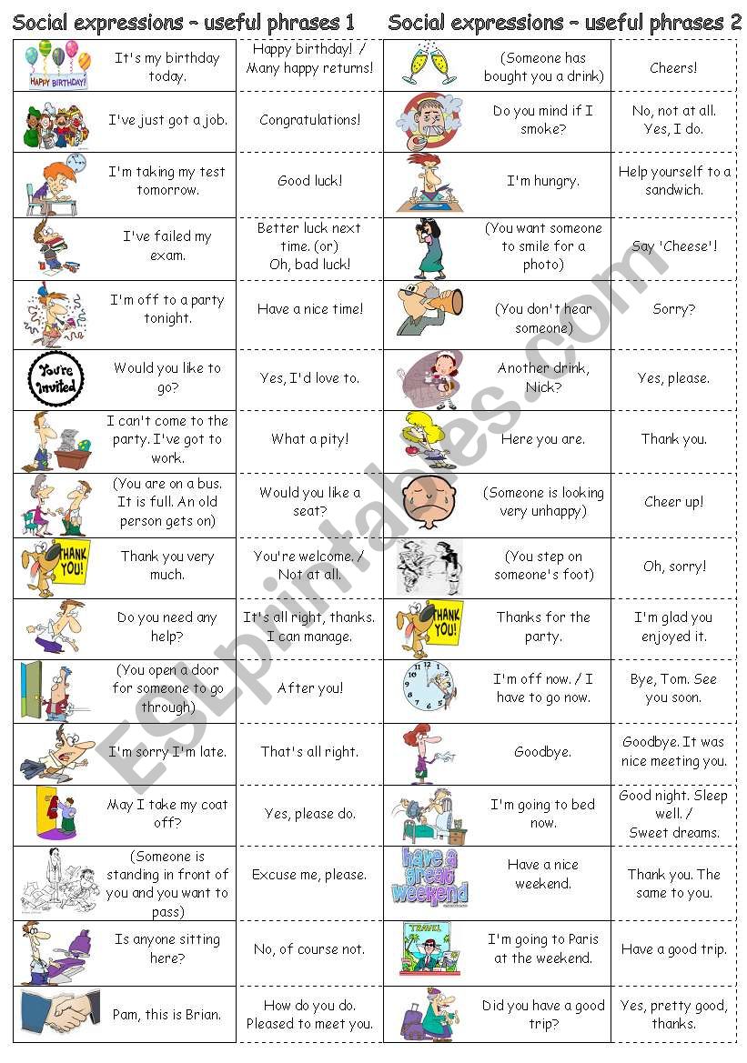 Social expressions - useful phrases 1 & 2