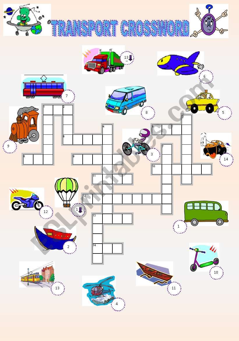 TRANSPORT CROSSWORD +KEY worksheet