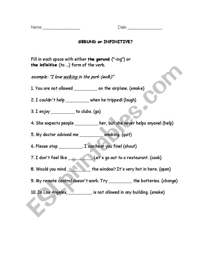 Gerund or Infinitive? worksheet