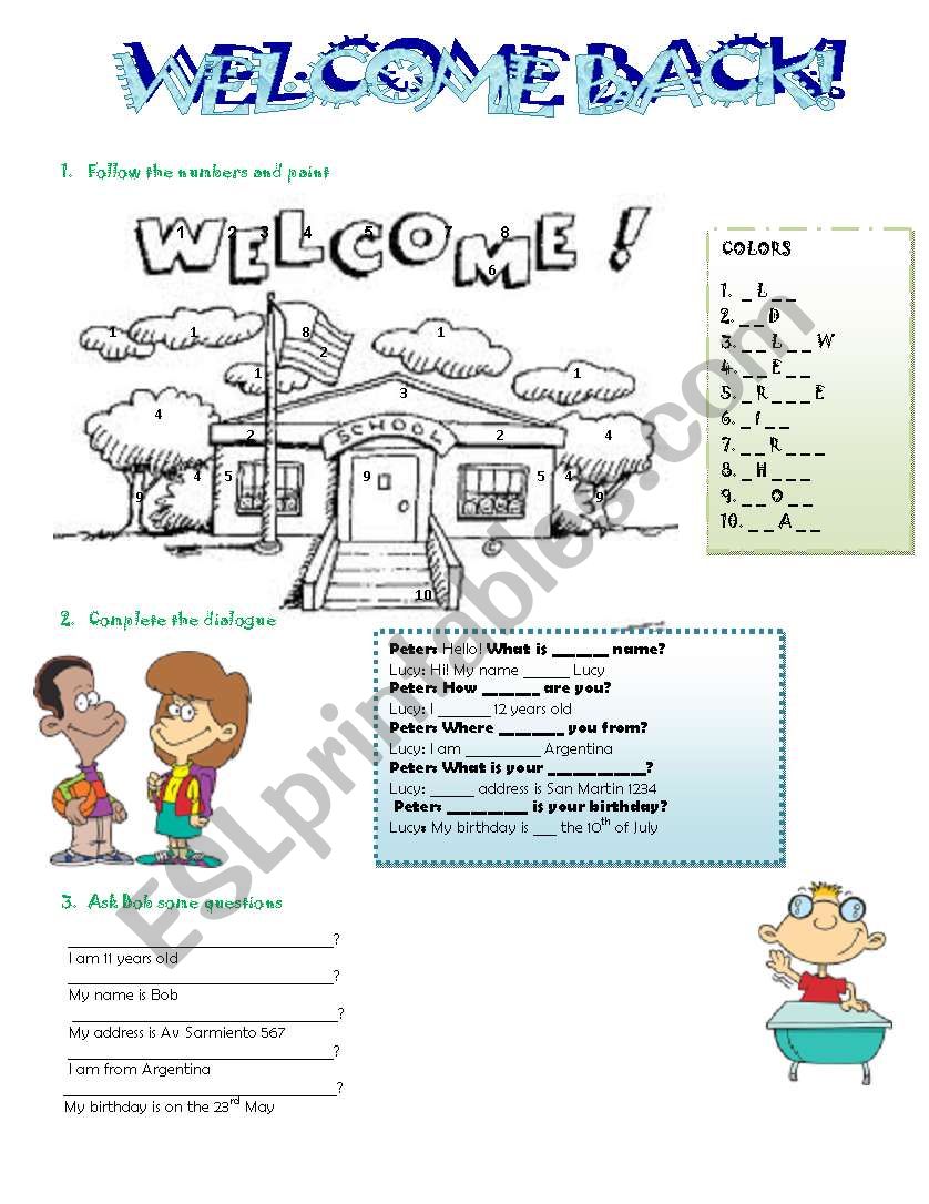 Welcome back! worksheet