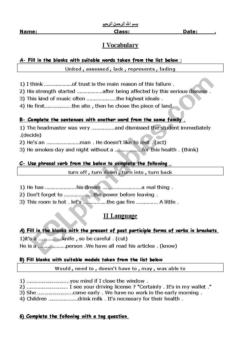 EXAM worksheet