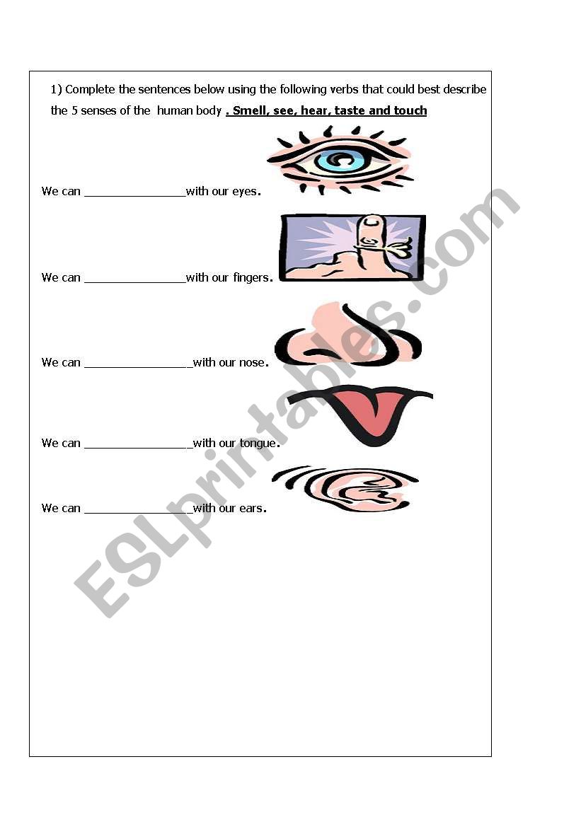 five senses - body parts worksheet