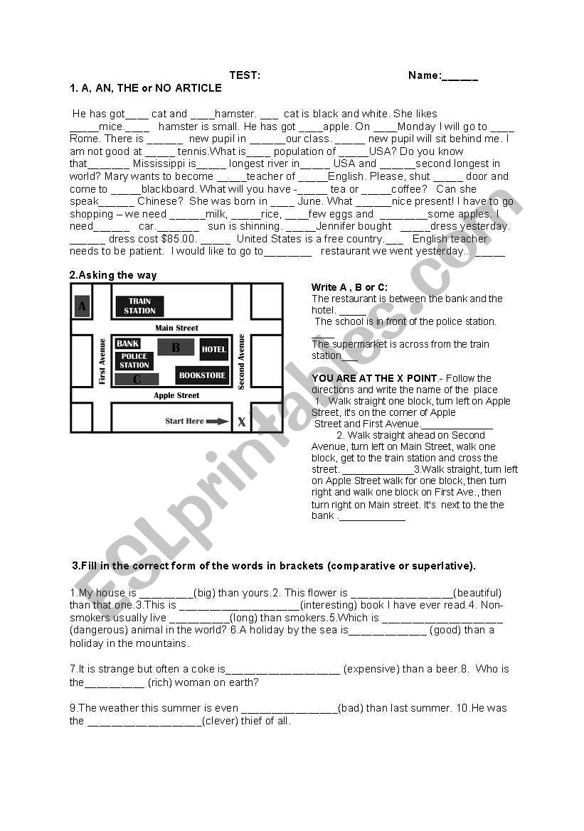 test 7 grade worksheet