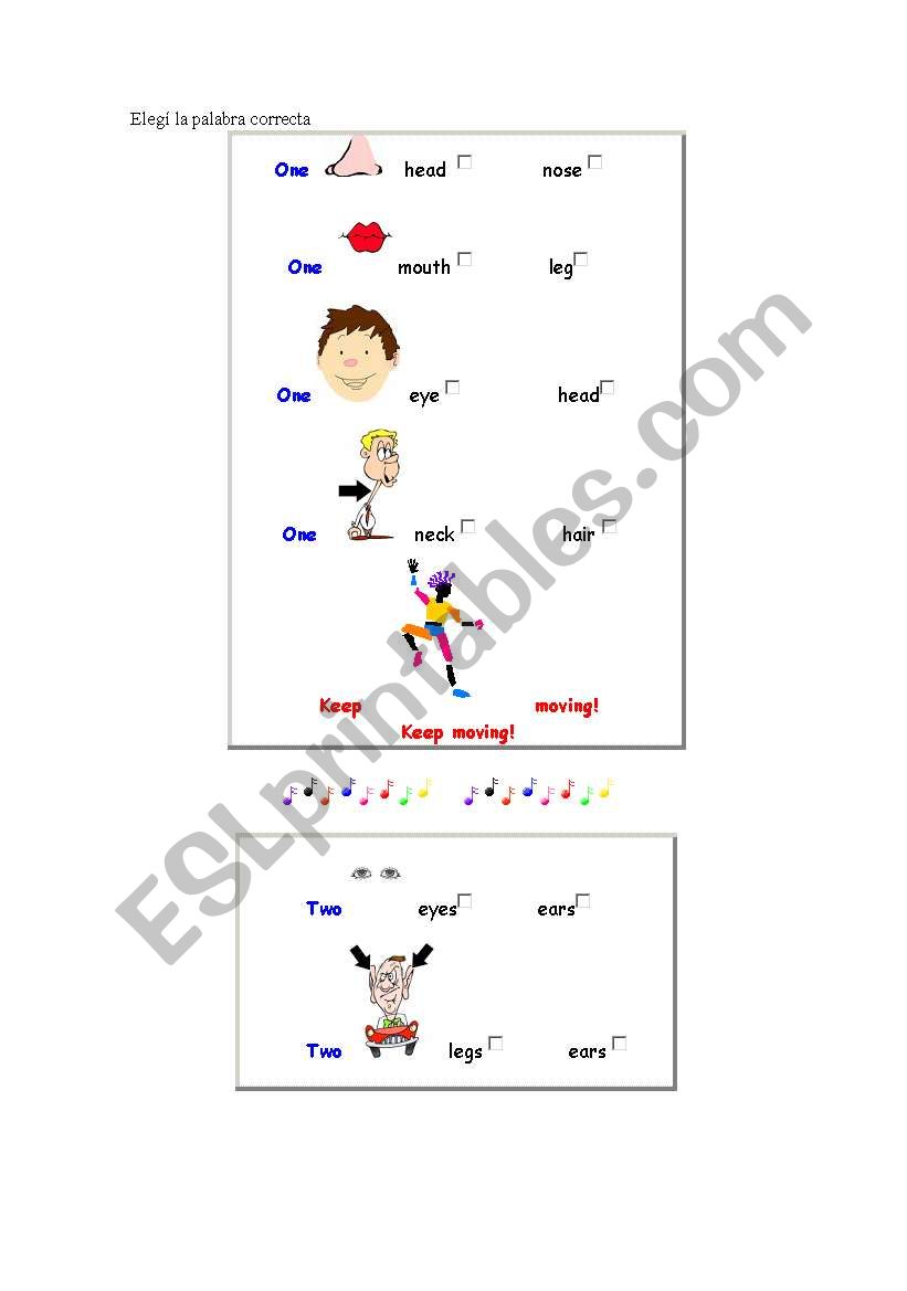 body parts worksheet