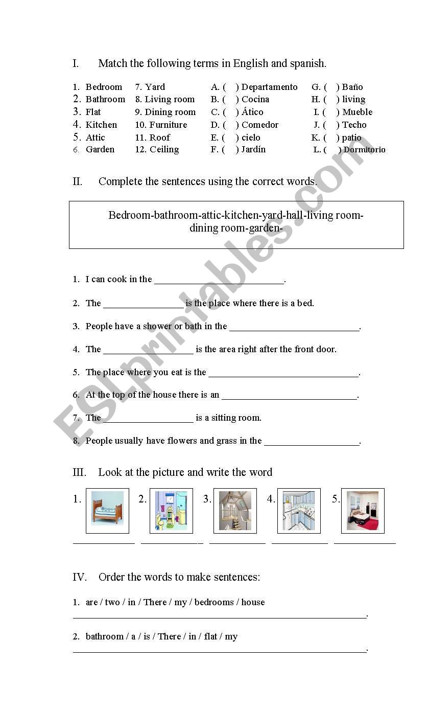 Parts of the house worksheet